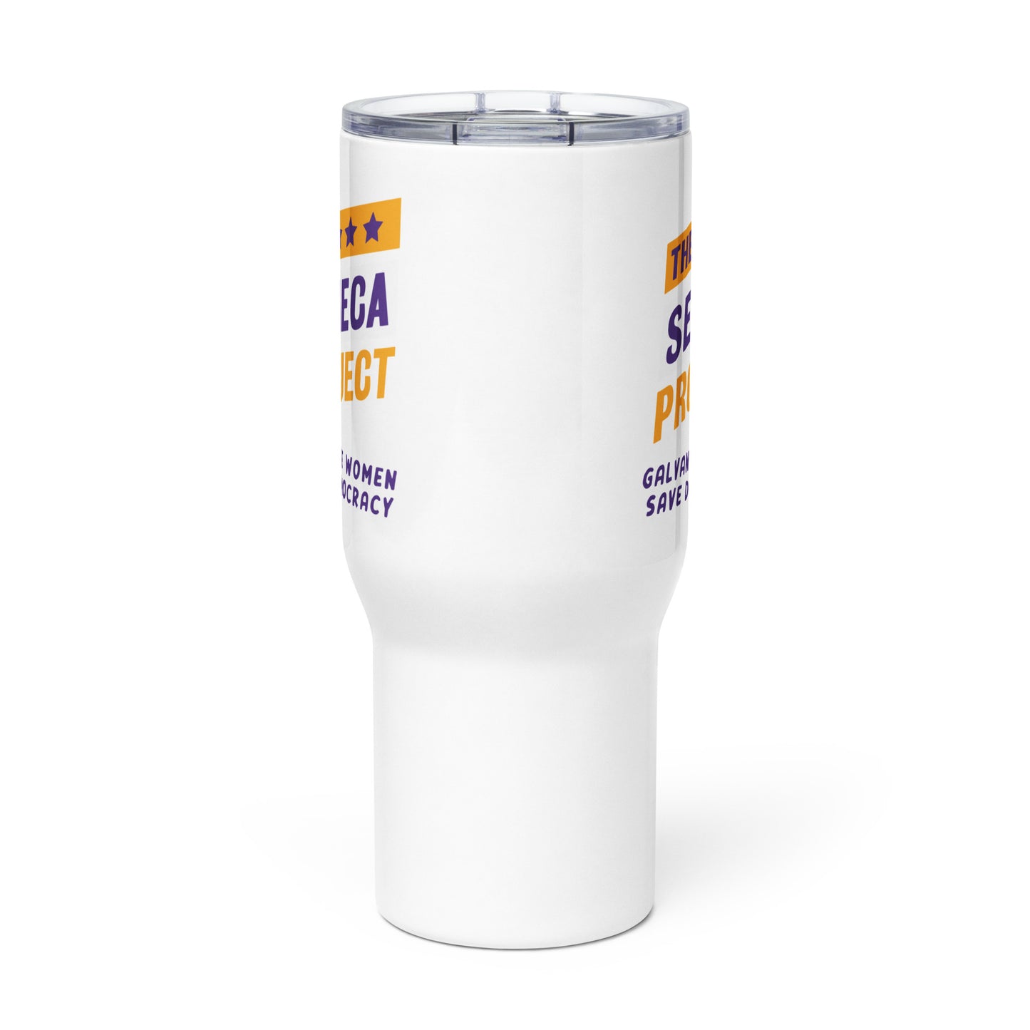 SENECA PROJECT LOGO TRAVEL MUG WITH A HANDLE